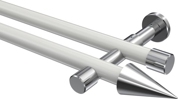 Gardinenstange Metall 20 mm Ø 2-läufig PRESTIGE - Savio Weiß / Chrom (ohne Ringe) 100 cm