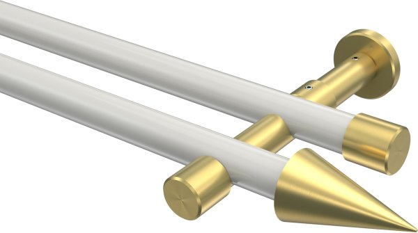 Gardinenstange Metall 20 mm Ø 2-läufig PRESTIGE - Savio Weiß / Messing-Optik (ohne Ringe) 100 cm