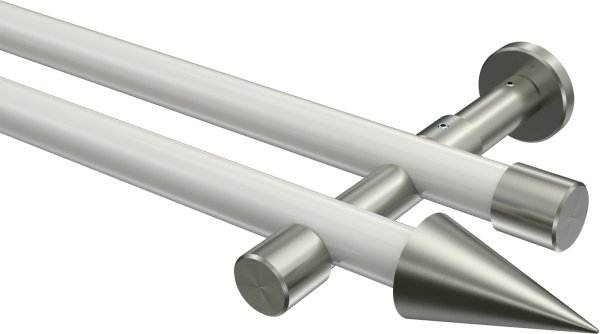 Gardinenstange Metall 20 mm Ø 2-läufig PRESTIGE - Savio Weiß / Edelstahl-Optik (ohne Ringe) 100 cm