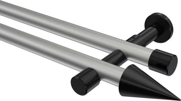 Gardinenstange Metall 20 mm Ø 2-läufig PRESTIGE - Savio Silbergrau / Schwarz (ohne Ringe) 100 cm