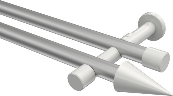 Gardinenstange Metall 20 mm Ø 2-läufig PRESTIGE - Savio Silbergrau / Weiß (ohne Ringe) 100 cm