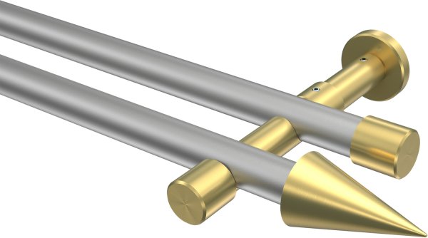 Gardinenstange Metall 20 mm Ø 2-läufig PRESTIGE - Savio Silbergrau / Messing-Optik (ohne Ringe) 100 cm