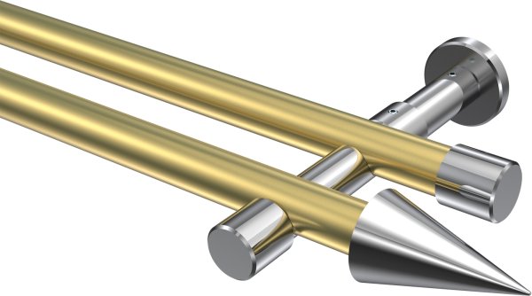 Gardinenstange Metall 20 mm Ø 2-läufig PRESTIGE - Savio Messing-Optik / Chrom (ohne Ringe) 100 cm