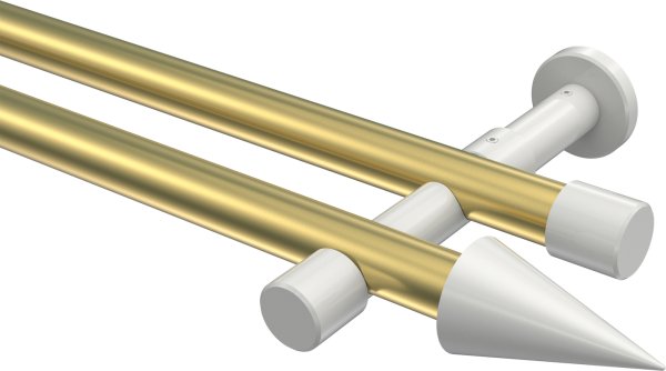 Gardinenstange Metall 20 mm Ø 2-läufig PRESTIGE - Savio Messing-Optik / Weiß (ohne Ringe) 100 cm