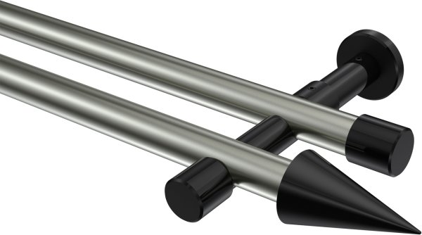 Gardinenstange Metall 20 mm Ø 2-läufig PRESTIGE - Savio Edelstahl-Optik / Schwarz (ohne Ringe) 100 cm