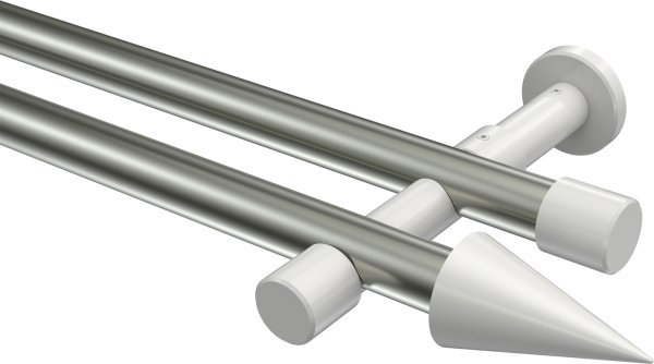 Gardinenstange Metall 20 mm Ø 2-läufig PRESTIGE - Savio Edelstahl-Optik / Weiß (ohne Ringe) 100 cm