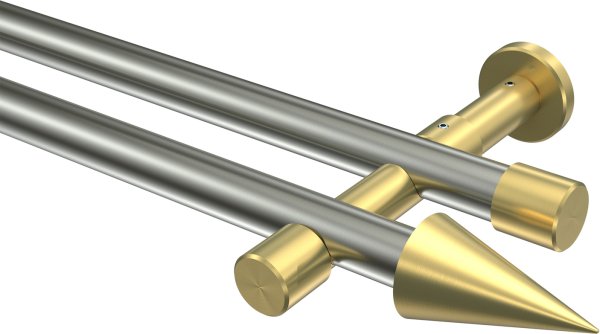 Gardinenstange Edelstahl-Optik / Messing-Optik 20 mm Ø 2-läufig PRESTIGE - Savio (ohne Ringe) 100 cm