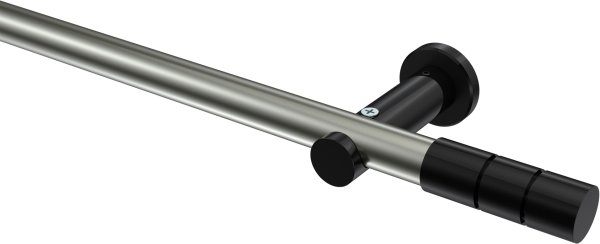 Gardinenstange Metall 20 mm Ø PLATON - Elanto Edelstahl-Optik / Schwarz (ohne Ringe) 100 cm