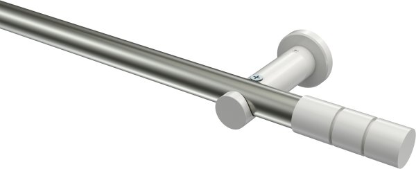 Gardinenstange Metall 20 mm Ø PLATON - Elanto Edelstahl-Optik / Weiß (ohne Ringe) 100 cm