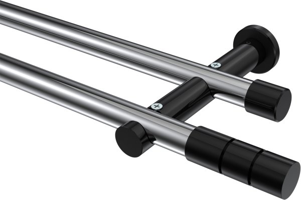 Gardinenstange Metall 20 mm Ø 2-läufig PLATON - Elanto Chrom / Schwarz (ohne Ringe) 100 cm