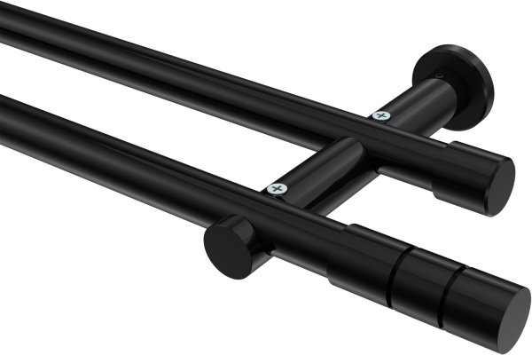 Gardinenstange Metall 20 mm Ø 2-läufig PLATON - Elanto Schwarz (ohne Ringe) 100 cm
