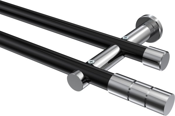 Gardinenstange Metall 20 mm Ø 2-läufig PLATON - Elanto Schwarz / Chrom (ohne Ringe) 100 cm