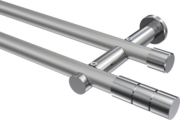 Gardinenstange Metall 20 mm Ø 2-läufig PLATON - Elanto Silbergrau / Chrom (ohne Ringe) 100 cm