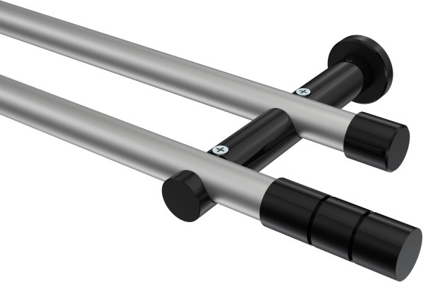 Gardinenstange Metall 20 mm Ø 2-läufig PLATON - Elanto Silbergrau / Schwarz (ohne Ringe) 100 cm