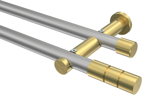 Gardinenstange Metall 20 mm Ø 2-läufig PLATON - Elanto Silbergrau / Messing-Optik (ohne Ringe) 100 cm