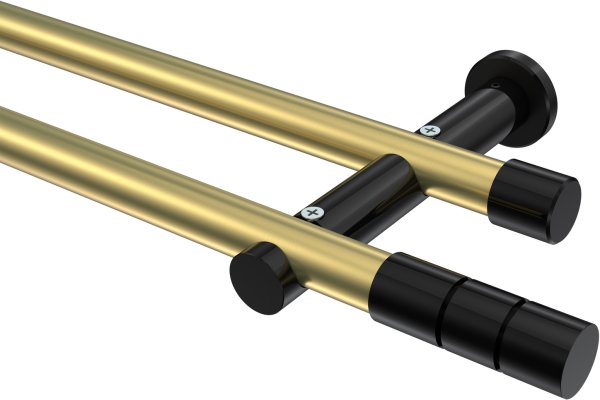 Gardinenstange Metall 20 mm Ø 2-läufig PLATON - Elanto Messing-Optik / Schwarz (ohne Ringe) 100 cm