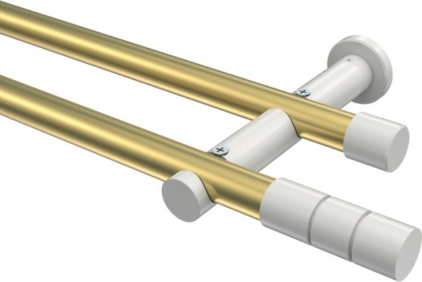 Gardinenstange Metall 20 mm Ø 2-läufig PLATON - Elanto Messing-Optik / Weiß (ohne Ringe) 100 cm
