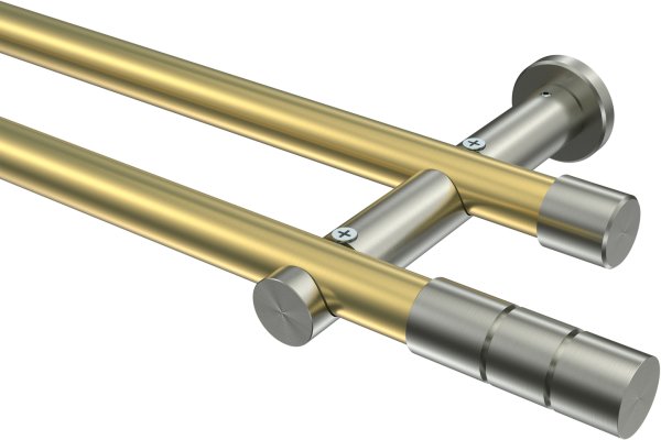 Gardinenstange Messing-Optik / Edelstahl-Optik 20 mm Ø 2-läufig PLATON - Elanto (ohne Ringe)