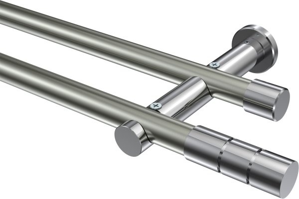 Gardinenstange Metall 20 mm Ø 2-läufig PLATON - Elanto Edelstahl-Optik / Chrom (ohne Ringe) 100 cm