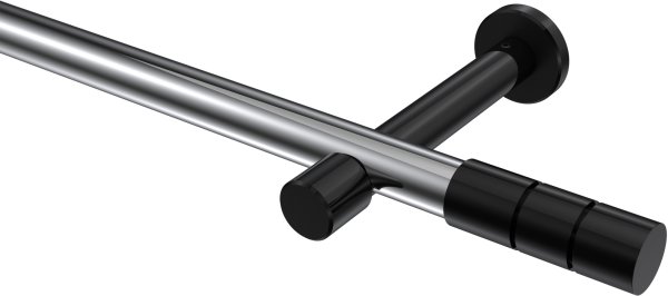 Gardinenstange Metall 20 mm Ø PRESTIGE - Elanto Chrom / Schwarz (ohne Ringe) 100 cm