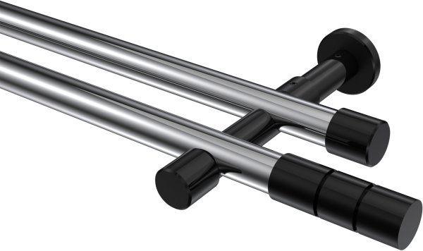 Gardinenstange Metall 20 mm Ø 2-läufig PRESTIGE - Elanto Chrom / Schwarz (ohne Ringe) 100 cm