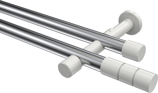 Gardinenstange Metall 20 mm Ø 2-läufig PRESTIGE - Elanto Chrom / Weiß (ohne Ringe) 100 cm