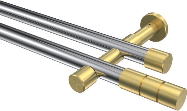 Gardinenstange Metall 20 mm Ø 2-läufig PRESTIGE - Elanto Chrom / Messing-Optik (ohne Ringe) 100 cm