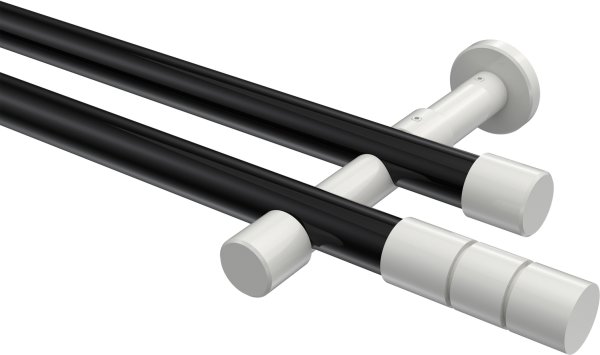 Gardinenstange Metall 20 mm Ø 2-läufig PRESTIGE - Elanto Schwarz / Weiß (ohne Ringe) 100 cm