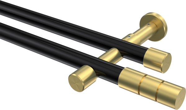 Gardinenstange Metall 20 mm Ø 2-läufig PRESTIGE - Elanto Schwarz / Messing-Optik (ohne Ringe) 100 cm