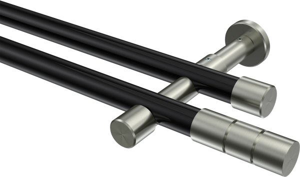 Gardinenstange Metall 20 mm Ø 2-läufig PRESTIGE - Elanto Schwarz / Edelstahl-Optik (ohne Ringe) 100 cm