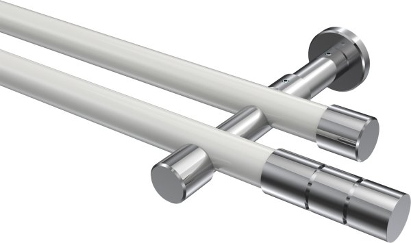 Gardinenstange Metall 20 mm Ø 2-läufig PRESTIGE - Elanto Weiß / Chrom (ohne Ringe) 100 cm