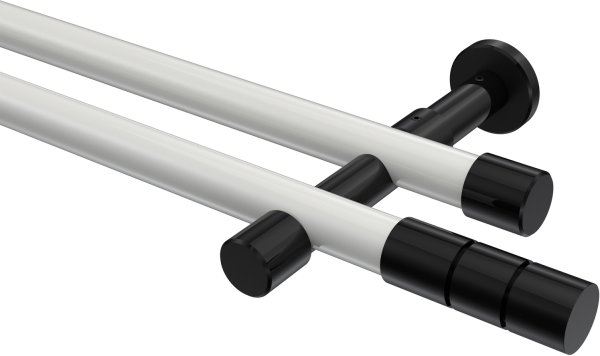 Gardinenstange Metall 20 mm Ø 2-läufig PRESTIGE - Elanto Weiß / Schwarz (ohne Ringe) 100 cm