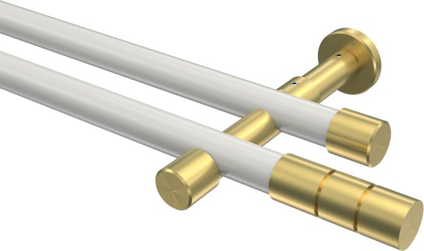 Gardinenstange Metall 20 mm Ø 2-läufig PRESTIGE - Elanto Weiß / Messing-Optik (ohne Ringe) 100 cm
