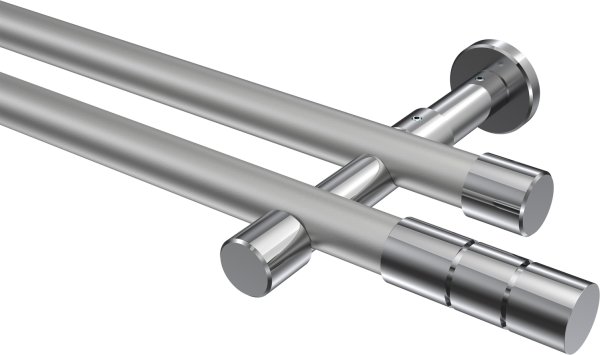 Gardinenstange Metall 20 mm Ø 2-läufig PRESTIGE - Elanto Silbergrau / Chrom (ohne Ringe) 100 cm
