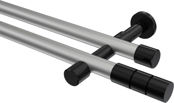 Gardinenstange Metall 20 mm Ø 2-läufig PRESTIGE - Elanto Silbergrau / Schwarz (ohne Ringe) 100 cm