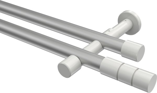 Gardinenstange Metall 20 mm Ø 2-läufig PRESTIGE - Elanto Silbergrau / Weiß (ohne Ringe) 100 cm