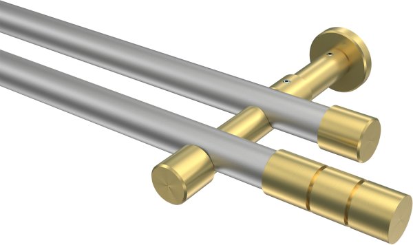 Gardinenstange Metall 20 mm Ø 2-läufig PRESTIGE - Elanto Silbergrau / Messing-Optik (ohne Ringe) 100 cm