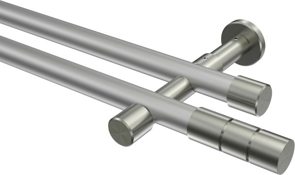 Gardinenstange Metall 20 mm Ø 2-läufig PRESTIGE - Elanto Silbergrau / Edelstahl-Optik (ohne Ringe) 100 cm