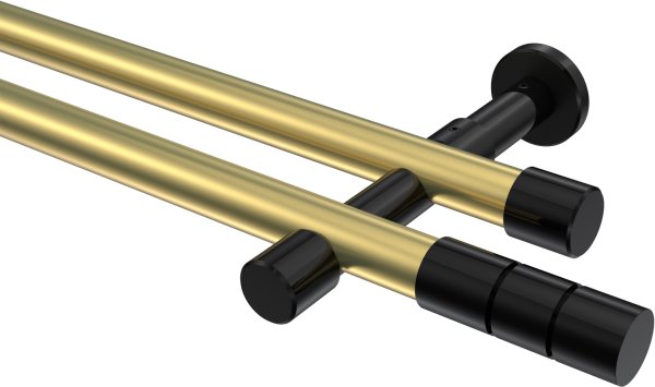Gardinenstange Metall 20 mm Ø 2-läufig PRESTIGE - Elanto Messing-Optik / Schwarz (ohne Ringe) 100 cm