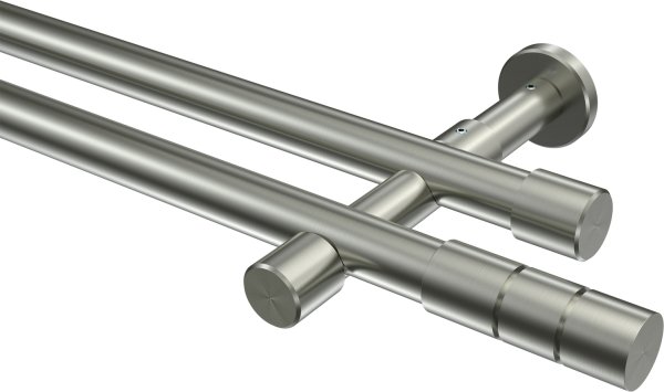 Gardinenstange Edelstahl-Optik 20 mm Ø 2-läufig PRESTIGE - Elanto (ohne Ringe) 100 cm