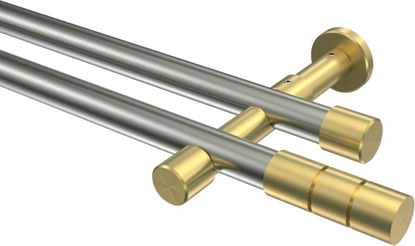 Gardinenstange Edelstahl-Optik / Messing-Optik 20 mm Ø 2-läufig PRESTIGE - Elanto (ohne Ringe) 100 cm