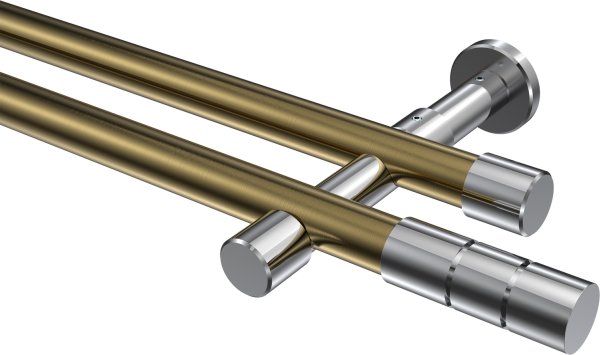 Gardinenstange Metall 20 mm Ø 2-läufig PRESTIGE - Elanto Messing Antik / Chrom (ohne Ringe) 100 cm