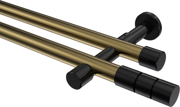 Gardinenstange Metall 20 mm Ø 2-läufig PRESTIGE - Elanto Messing Antik / Schwarz (ohne Ringe) 100 cm