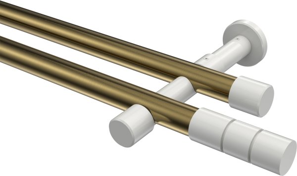 Gardinenstange Metall 20 mm Ø 2-läufig PRESTIGE - Elanto Messing Antik / Weiß (ohne Ringe) 100 cm