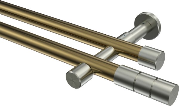 Gardinenstange Metall 20 mm Ø 2-läufig PRESTIGE - Elanto Messing Antik / Edelstahl-Optik (ohne Ringe) 100 cm