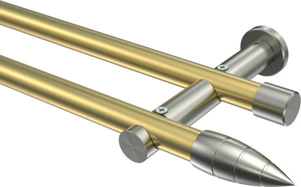Gardinenstange Messing-Optik / Edelstahl-Optik 20 mm Ø 2-läufig PLATON - Samanto (ohne Ringe)