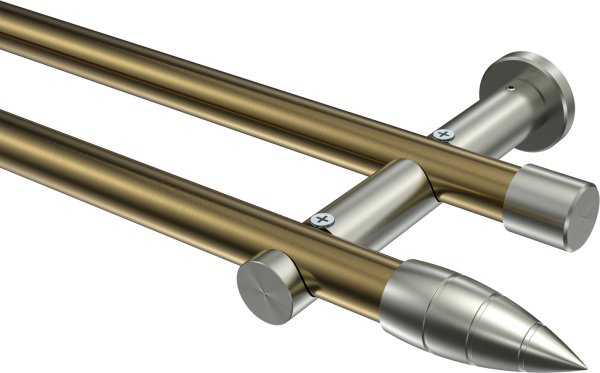 Gardinenstange Metall 20 mm Ø 2-läufig PLATON - Samanto Messing Antik / Edelstahl-Optik (ohne Ringe) 100 cm