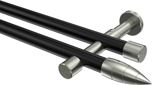 Gardinenstange Metall 20 mm Ø 2-läufig PRESTIGE - Samanto Schwarz / Edelstahl-Optik (ohne Ringe) 100 cm