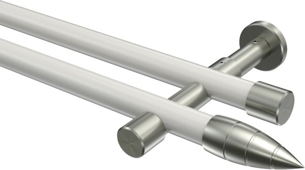Gardinenstange Metall 20 mm Ø 2-läufig PRESTIGE - Samanto Weiß / Edelstahl-Optik (ohne Ringe) 100 cm