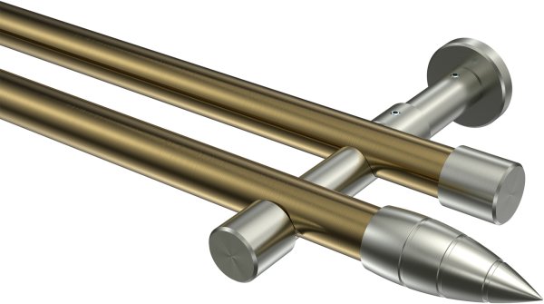 Gardinenstange Metall 20 mm Ø 2-läufig PRESTIGE - Samanto Messing Antik / Edelstahl-Optik (ohne Ringe) 100 cm